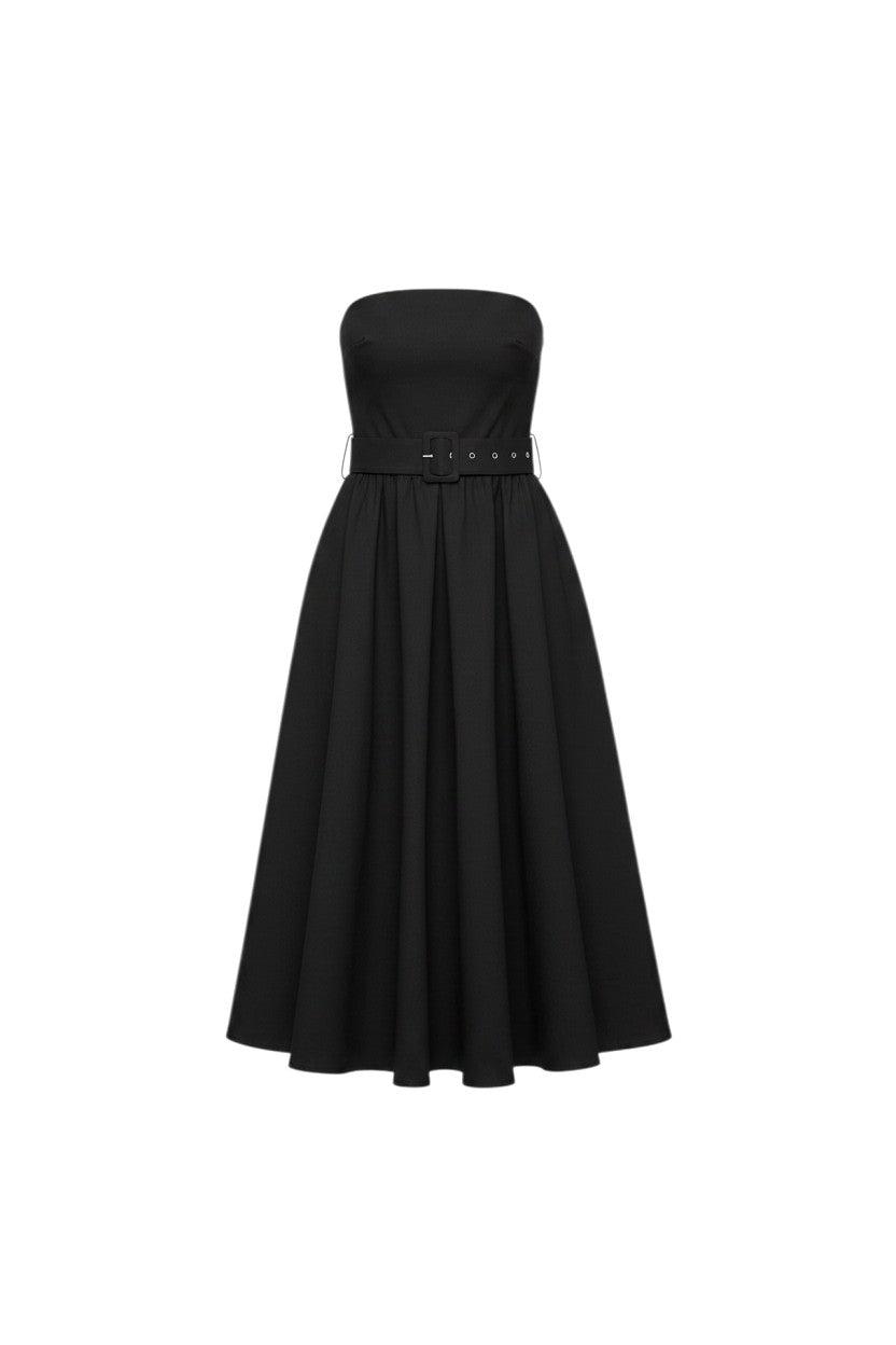 Strapless Midi Dress With Belt Black / XS